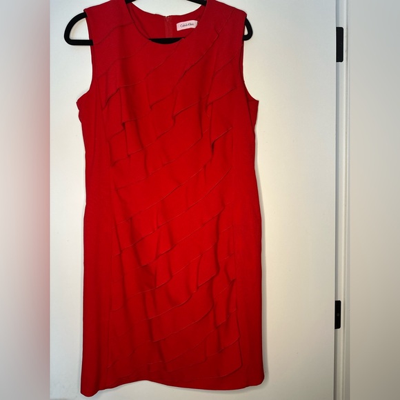Calvin Klein Red Ruffle Layered Sheath Dress Size 12 - Picture 1 of 8